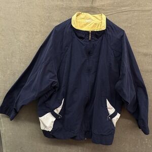 Windbreaker Jacket Mens Extra Large Navy Yellow Full Zip Raglan Pockets Mesh